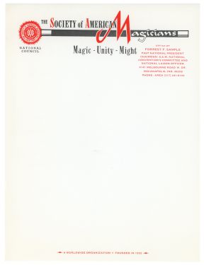 Forrest F. Sample, the Society of American Magicians Letterhead